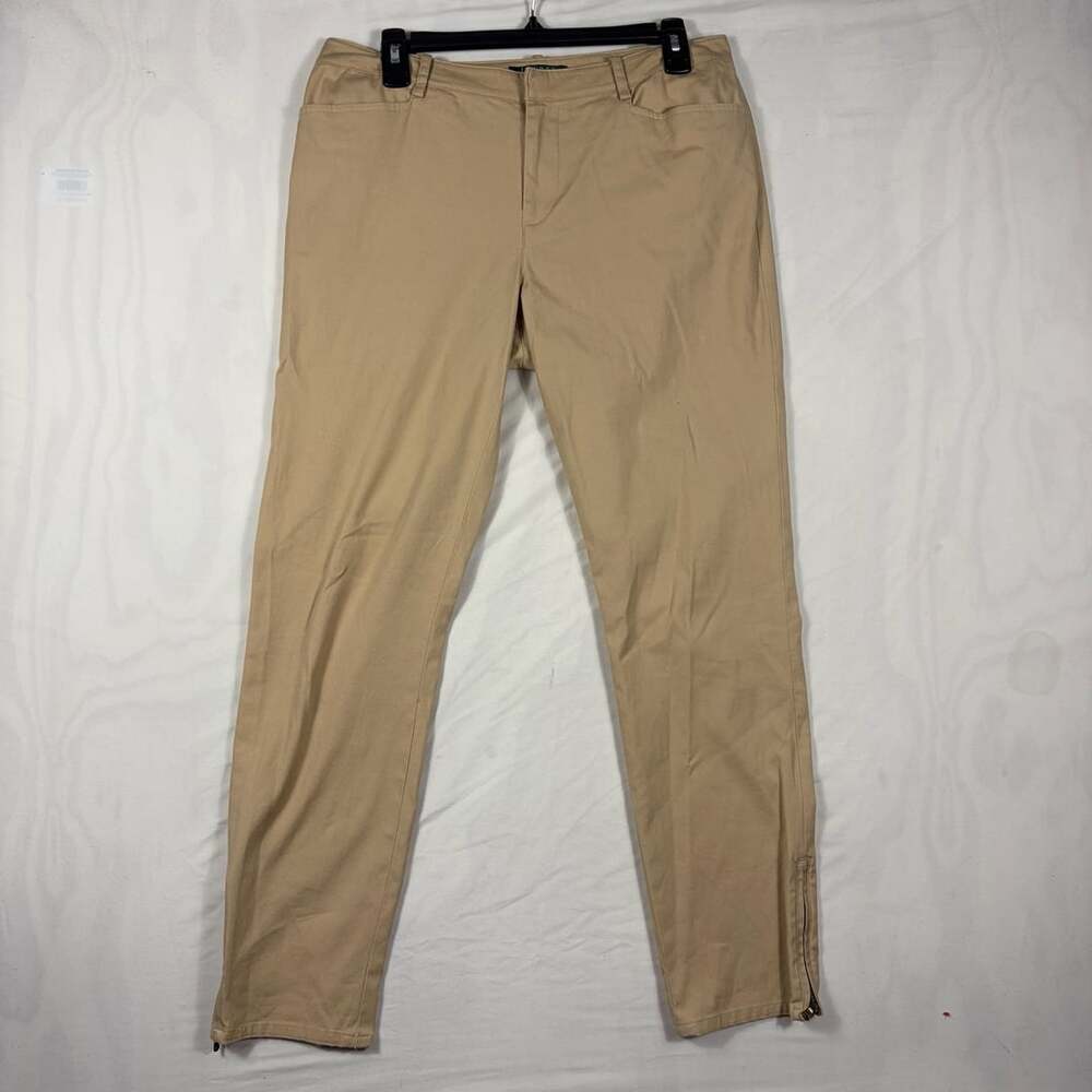Lauren Ralph Lauren Ankle Pants Size 8 Khaki Cotton Ankle Zip